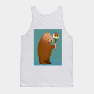 Cute Walrus Holding a Bouquet of Flowers Tank Top